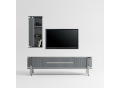 Meuble TV armoire TV bas étagères bahut table moderne gris luxe neuf