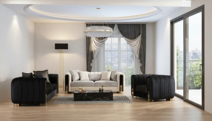Ensemble de canapé moderne 2x trois places + fauteuil Meubles rembourrés en acier inoxydable Ensemble de 3 pièces