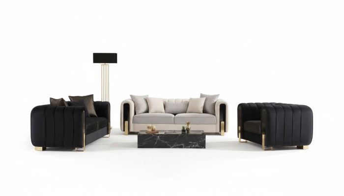 Ensemble de canapé moderne 2x trois places + fauteuil Meubles rembourrés en acier inoxydable Ensemble de 3 pièces