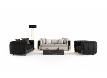 Ensemble de canapé moderne 2x trois places + fauteuil Meubles rembourrés en acier inoxydable Ensemble de 3 pièces