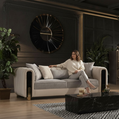 Canapé de luxe blanc trois places design moderne en acier inoxydable pour le salon