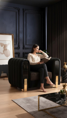 Fauteuil noir à ailes design luxueux pour salon modèle individuel moderne