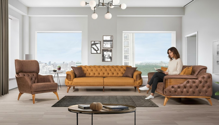 Groupe de sièges Chesterfield, ensemble de canapé de luxe trois places fauteuil 3 pièces
