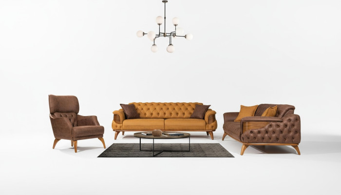 Groupe de sièges Chesterfield, ensemble de canapé de luxe trois places fauteuil 3 pièces