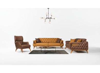 Groupe de sièges Chesterfield, ensemble de canapé de luxe trois places fauteuil 3 pièces