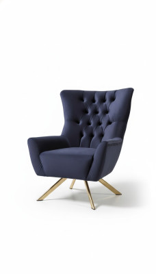 Fauteuil Chesterfield Wing Chair Tissu Bleu Salon Polyester Monoplace