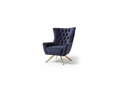 Fauteuil Chesterfield Wing Chair Tissu Bleu Salon Polyester Monoplace