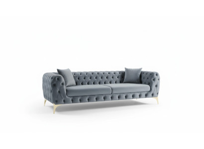 Meubles de salon Chesterfield modernes trois places en acier inoxydable en polyester.