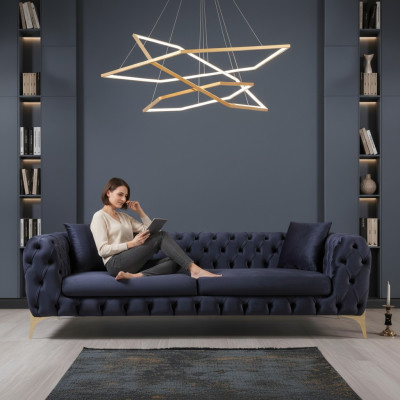Canapé de luxe trois places Chesterfield pieds en acier inoxydable bleu nouveau designer.