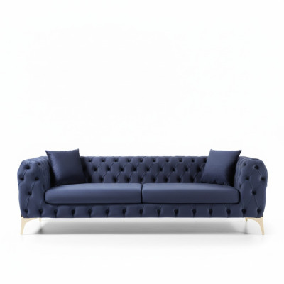 Canapé de luxe trois places Chesterfield pieds en acier inoxydable bleu nouveau designer.