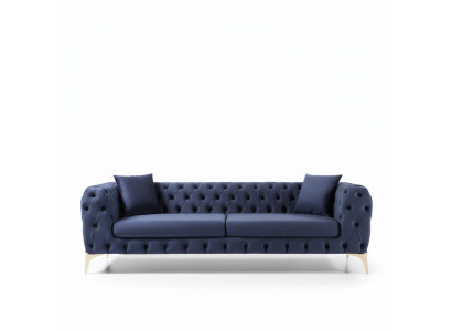 Canapé de luxe trois places Chesterfield pieds en acier inoxydable bleu nouveau designer.