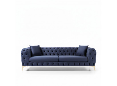 Canapé de luxe trois places Chesterfield pieds en acier inoxydable bleu nouveau designer.
