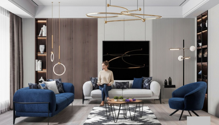 Ensemble de canapés modernes canapés de luxe fauteuil trois places bleu meubles rembourrés 3 pièces