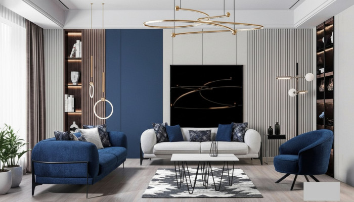 Ensemble de canapés modernes canapés de luxe fauteuil trois places bleu meubles rembourrés 3 pièces