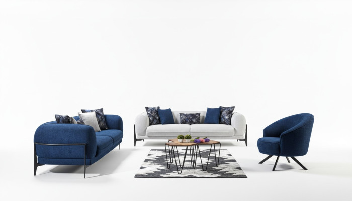 Ensemble de canapés modernes canapés de luxe fauteuil trois places bleu meubles rembourrés 3 pièces