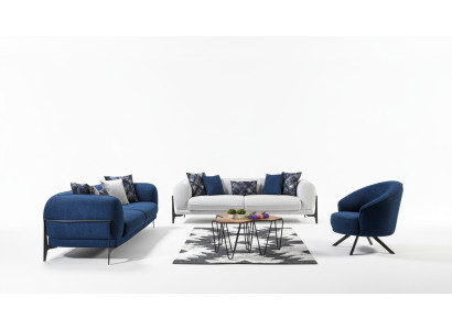 Ensemble de canapés modernes canapés de luxe fauteuil trois places bleu meubles rembourrés 3 pièces