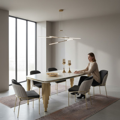 Table à manger Table de salle à manger Mobilier de salle à manger Table Bois Or Blanc