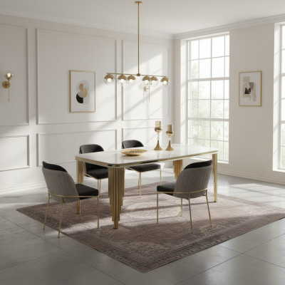 Table à manger Table de salle à manger Mobilier de salle à manger Table Bois Or Blanc