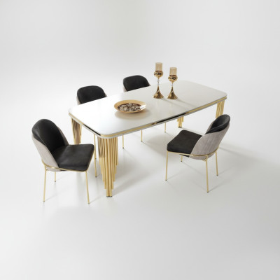 Table à manger Table de salle à manger Mobilier de salle à manger Table Bois Or Blanc