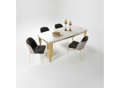 Table à manger Table de salle à manger Mobilier de salle à manger Table Bois Or Blanc