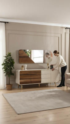 Buffet moderne Commodes Armoire en bois Mobilier en acier inoxydable Blanc Meubles de luxe