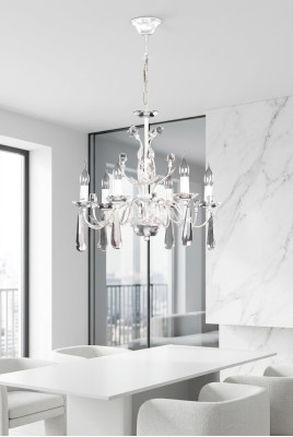 Grande lampe suspendue Lampe de salon Kronenluster Chandelier en cristal blanc