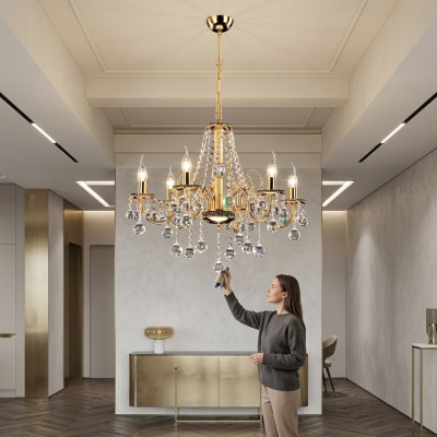 Lustre de couronne en or Lustre en cristal Lustre en Suspension Plafonnier Lustre