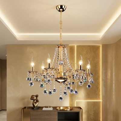 Lustre de couronne en or Lustre en cristal Lustre en Suspension Plafonnier Lustre
