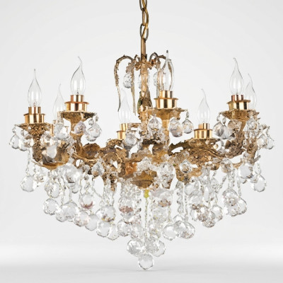 Lustre de luxe plafonnier à pampilles en cristal d'art doré