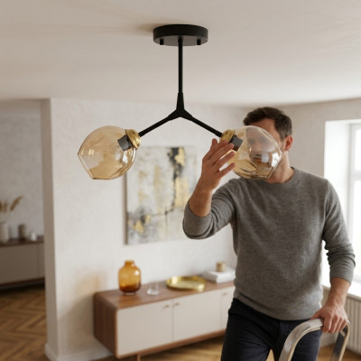 Plafonnier lustre Lustre Lustre Plafonnier Lampes en verre Moderne Or