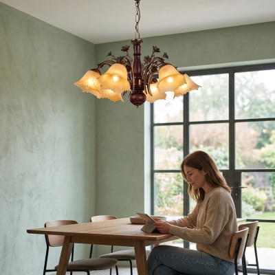 Lustre de plafond fleurs plafond lustre lustre lustre lampe en verre beige