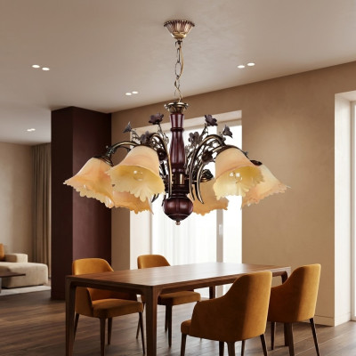 Lustre de plafond fleurs plafond lustre lustre lustre lampe en verre beige