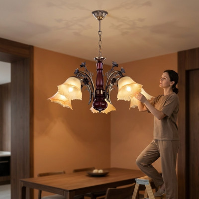 Plafonnier fleurs plafond lustre lustre lustre lampe en verre beige