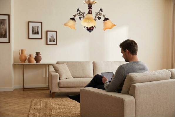 Lustre de plafond en fleurs, lustre de plafond en verre marron