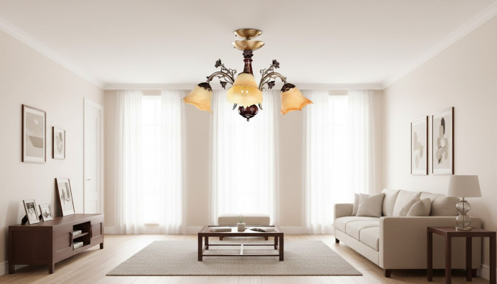 Lustre de plafond en fleurs, lustre de plafond en verre marron