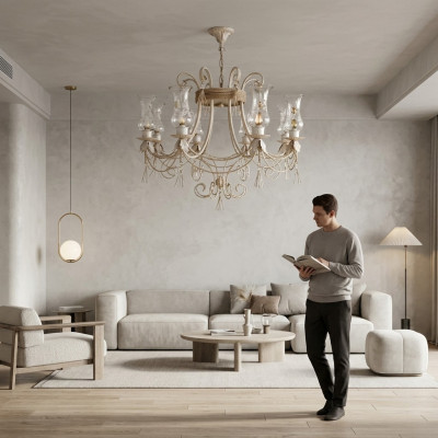 Lustre de plafond de luxe Lustre Lustre Lustre Lampe de plafond Lampes Verre Beige