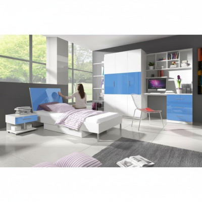 Chambre d'enfant bleue, chambre à coucher, ensemble pour adolescents, armoire, table, lit, neuf, 4 pièces.