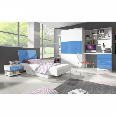 Chambre d'enfant bleue, chambre à coucher, ensemble pour adolescents, armoire, table, lit, neuf, 4 pièces.