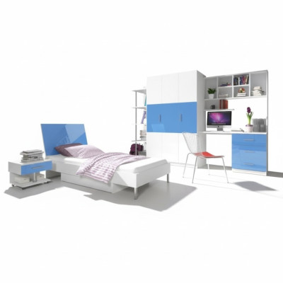 Chambre d'enfant bleue, chambre à coucher, ensemble pour adolescents, armoire, table, lit, neuf, 4 pièces.