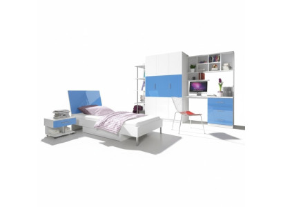 Chambre d'enfant bleue, chambre à coucher, ensemble pour adolescents, armoire, table, lit, neuf, 4 pièces.