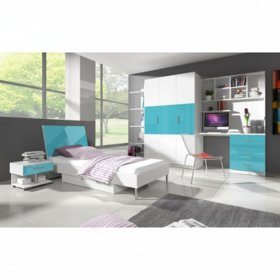 Lit + Table de chevet - Mobilier de chambre pour enfants Lits Bleus 2 pièces. Ensemble neuf