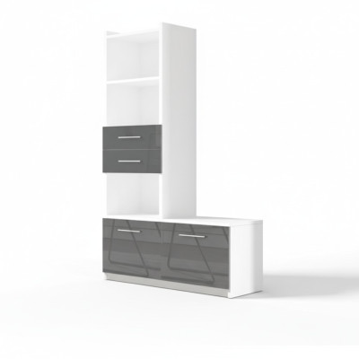 Étagère Armoire Bibliothèque pour Chambre d'Enfants Chambre de Jeunes Gris Blanc Brillant