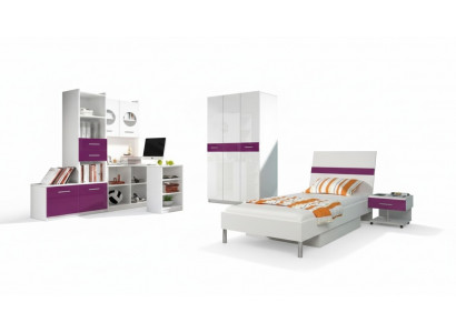 Chambre de jeunes violette Ensemble de chambre moderne avec armoire et table 5 pièces.