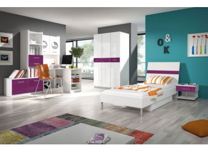 Chambre de jeunes violette Ensemble de chambre moderne avec armoire et table 5 pièces.