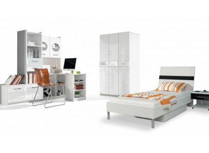 Chambre d'enfants blanche ensemble Armoire Commode Table Bois laqué 5 pièces.