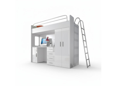 Lit superposé double blanc Lit superposé en bois pour filles Bureau brillant Armoire nouvel