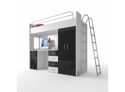 Lits superposés doubles noirs en bois Lit superposé filles Bureau brillant Armoire