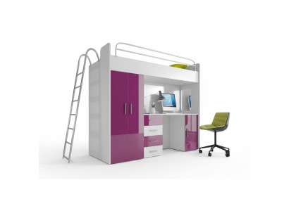 Lit superposé double violet en bois Lit superposé filles Laqué avec bureau Armoire
