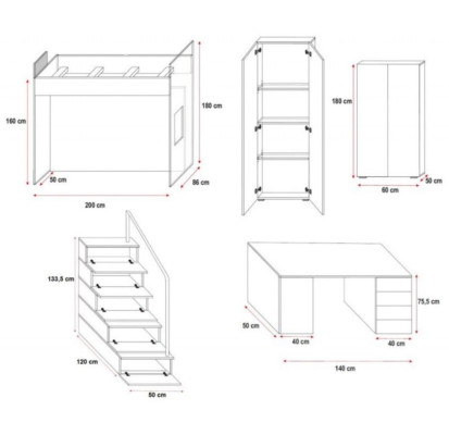 Lit superposé double Table noire Armoire Lit superposé multifonction Lits superposés pour enfants