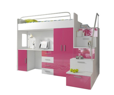 Lit superposé double Rosa Table Armoire Lit superposé multifonction Chambre d'enfants